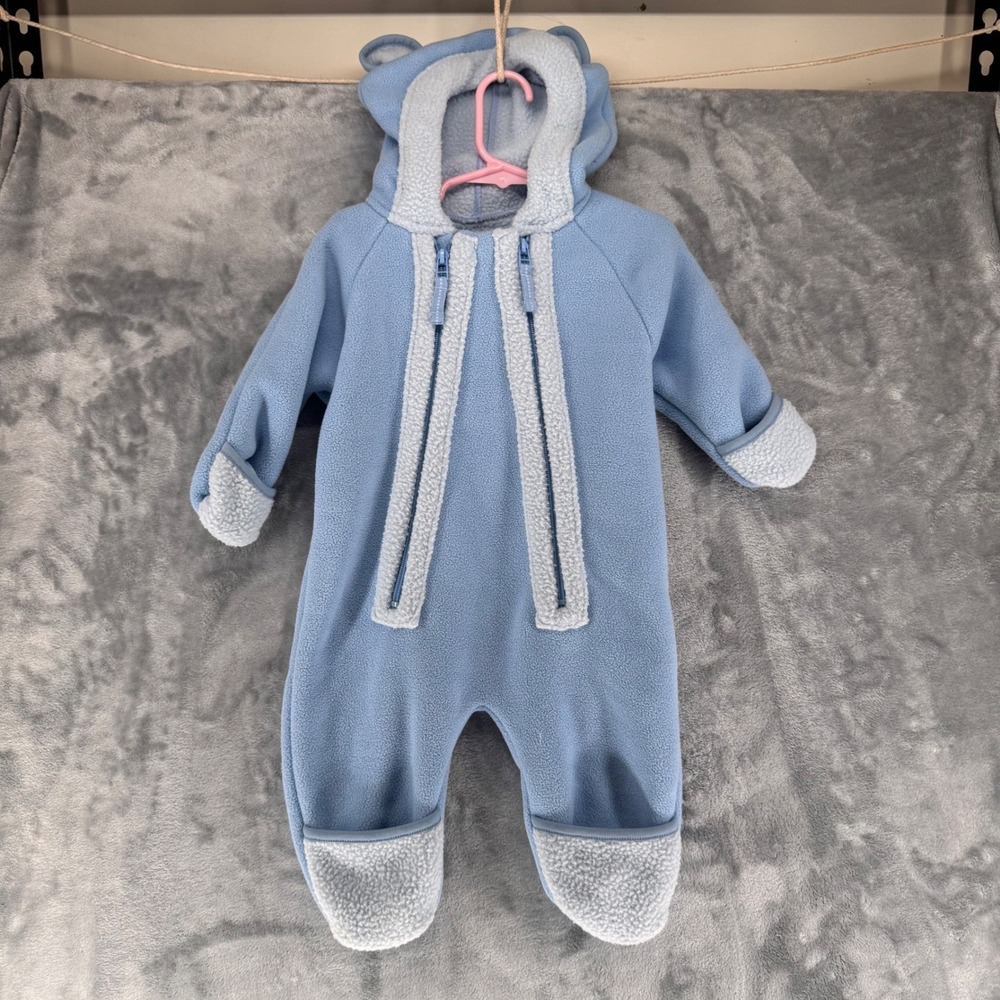 L.L. Bean Infant Baby Snowsuit Fleece Bear Ears Blue 3 6 Months Winter